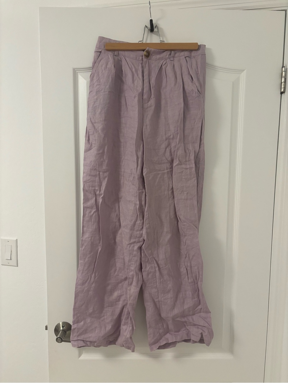 Women's Lavender Wide-Leg Linen Trousers